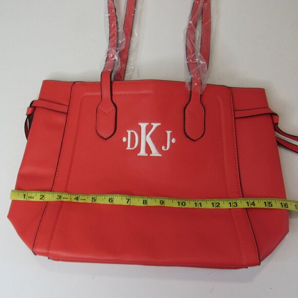 Women's Monogram Embroidered Leather Purse Tote Bag Set 4 Matching Pieces Orange - Picture 8 of 16